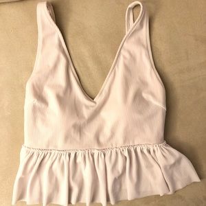 Kortni Jeane Ribbed White V-Neck Swim Top